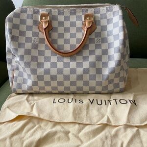 Louis Vuitton Damier Azur Speedy 30 Handbag - White/Blue Check